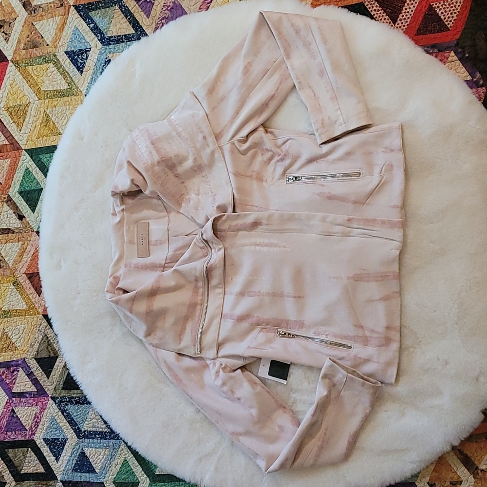 NWT Blank NYC Hippie Dippie Soft Pink Faux Suede Full Zip Moto Boho Jacket